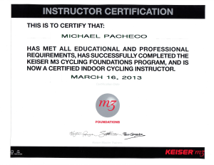 Keiser Certified Instructor 03 16 2013